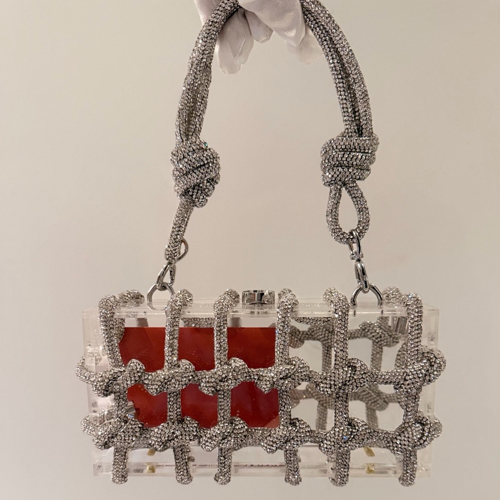 cult gaia Silver Crystal Knotted Acrylic Mini Shoulder Bag - Picture 2 of 14